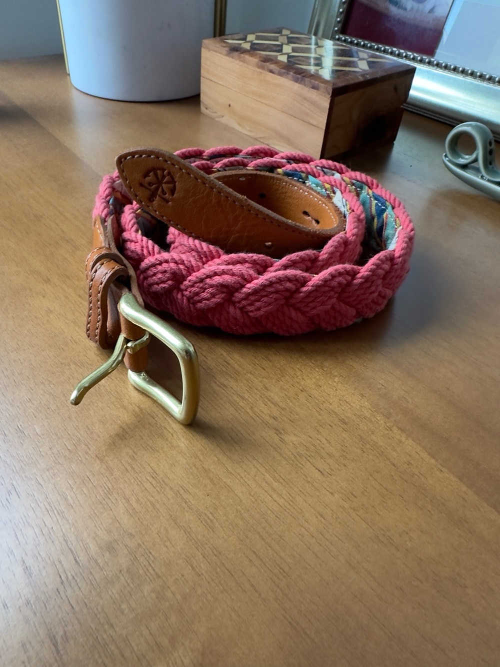 Braided Nantucket Red Leather-Trim Men’s Belt size 34 great condition - Picture 2 of 4